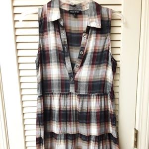 Grey Plaid Shirt Tank Dress S Collar